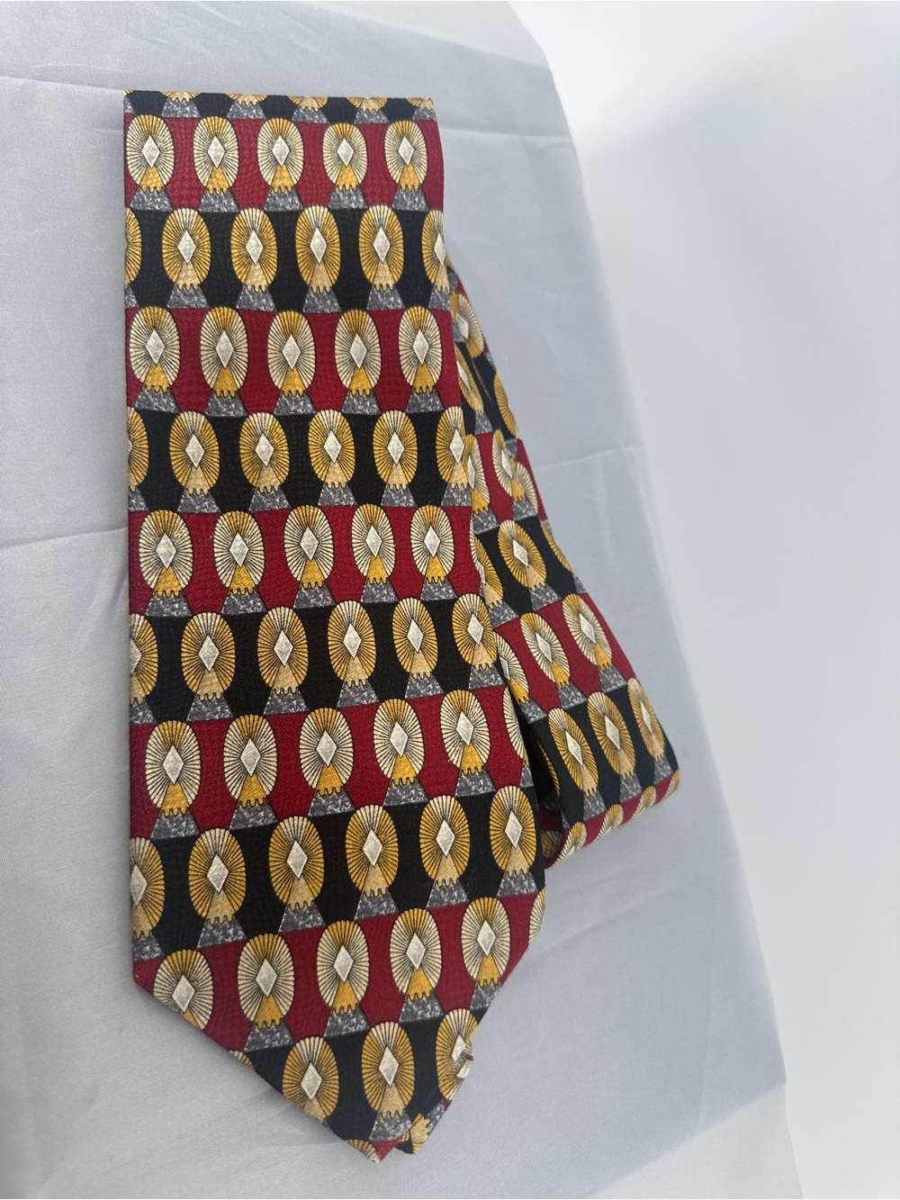 Red black and gold art deco style silk tie